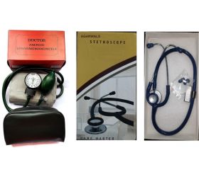 Agarwals Doctor Aneroid Sphygmomanometer Made In Japan Original, Manual Blood Pressure Machine, Arm Blood Pressure Monitors With Care Master Stethoscope Bp Monitor Green, Black image