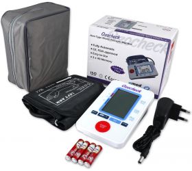 Ozocheck Fully Automatic Digital Blood Pressure and Pulse Rate Monitor For Accurate Results along with batteries and Free Adapter BPECO Bp Monitor White image