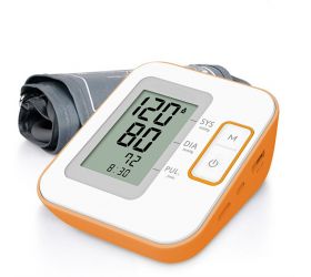 Shrih SHV-1386 Classic Fully Automatic Digital Talking Blood Pressure Monitor White/Orange Bp Monitor Orange and White image