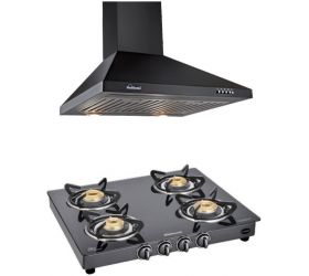 SUNFLAME Venza Classic 4 Burner BK Gas Stove and BK 60 SS BF 1100 m3/hr Combo Wall Mounted Chimney Black 1100 CMH image