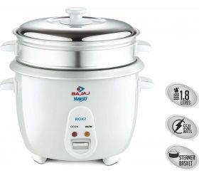 Bajaj Electric Multifunction Cooking Pot, Soup & Noodle Maker, Egg Boiler, Vegetable & Rice Cooker with Steamer Majesty New RCX 7 Electric Rice Cooker 1.8 L, White image