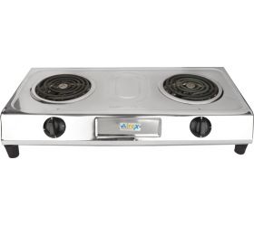 Airex 1250 + 1250 Watts Stainless Steel Electric Double Hot Plate Coil Type AE-207 Radiant Cooktop Silver, Push Button image