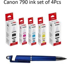Canon Can-790 with golden pen CAN-790-PEN Black + Tri Color Combo Pack Ink Bottle image
