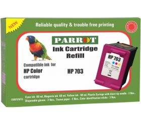 Parrot our cartridge ink cartridge refill for HP 703 col ,smudge free & fade resistent,fine quality 180ml true colour ink & tools Tri-Color Ink Cartridge image