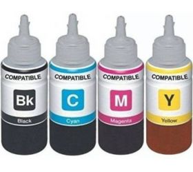 printcare PCEL380 Refill Ink For Use In Epson L380 Multi-Function Printer - Cyan, Magenta, Yellow & Black - 100 ML Each Bottle Black + Tri Color Combo Pack Ink Bottle image