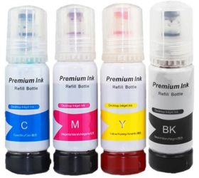 R C PRINT Premium Quality Refill Ink for Epson 001 & 003 Refill Ink For Epson L5190 , L3150 , L3110 , L1110 , L4150 , L6170 , L4160 , L6190 , L6160 Black + Tri Color Combo Pack Ink Bottle image