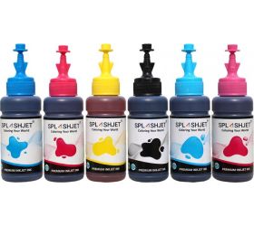 Splashjet SPT-EP-06-02 T673 Refill Ink for Epson L805 , L800 , L810 , L850 , L1800 Printer C/M/Y/Bk/LC/LM - 70g x 6 - PA0970 Black + Tri Color Combo Pack Ink Bottle image