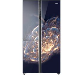 Haier 630 L Frost Free Side by Side 5 Star Convertible Refrigerator with Base Drawer Floral Dark Blue, Convertible Side-by-Side Refrigerator, Floret Glass HRT-683FG image